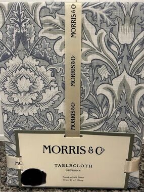 MORRIS & Co Severne Blue Cream 60 x 84 Cotton Tablecloth New